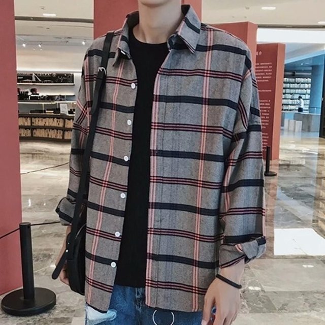 신상셔츠 신상 루즈 무지 체크셔츠 셔츠 남자셔츠 (WE60339)