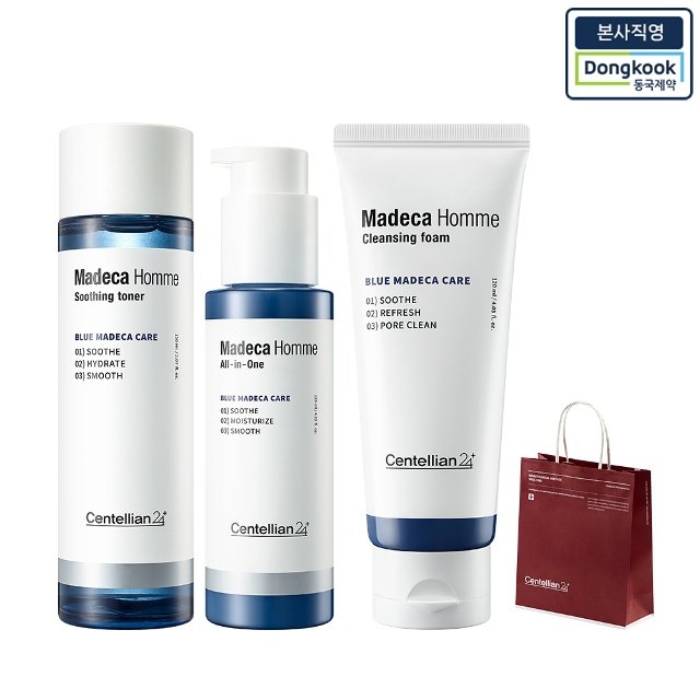 [본사직영] 센텔리안24 마데카 옴므 스킨케어 진정 3종세트 (수딩토너 + 올인원 에센스 + 폼클렌징)+쇼핑백