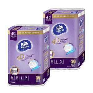 빈다 4D Deluxe 4겹 엠보싱 화장지 23m 30롤 2팩