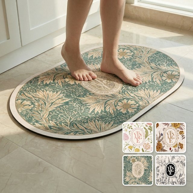 [1+1] 빈티지 플라워 발매트 유럽풍 논슬립 규조토 매트 컬러4종