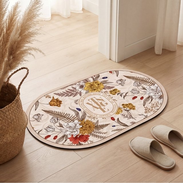 [1+1] 빈티지 플라워 발매트 유럽풍 논슬립 규조토 매트 컬러4종