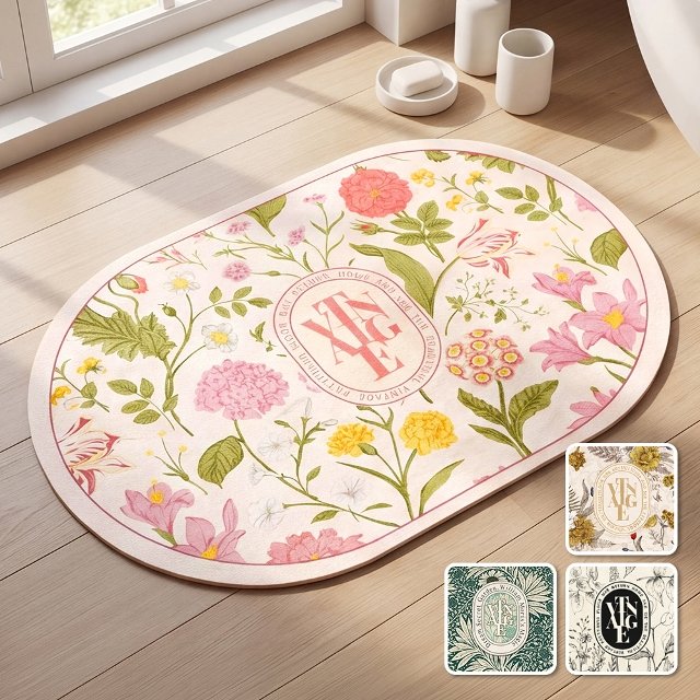 [1+1] 빈티지 플라워 발매트 유럽풍 논슬립 규조토 매트 컬러4종