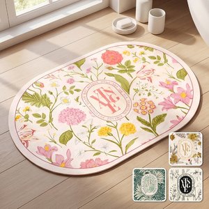 [1+1] 빈티지 플라워 발매트 유럽풍 논슬립 규조토 매트 컬러4종