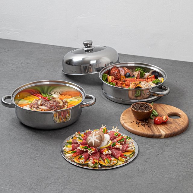 인덕션 찜기 찜판 스텐 DRM 2단 찜솥 전골냄비 28cm