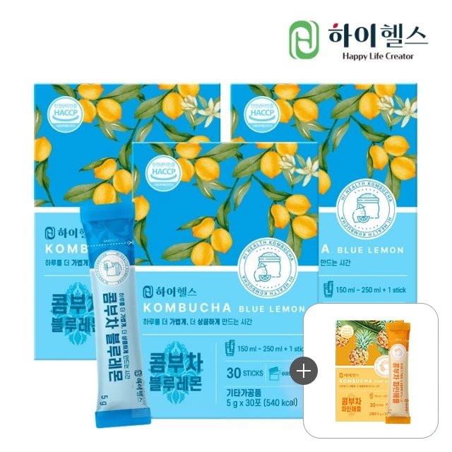 [쇼핑엔티 단독구성] 콤부차 블루레몬 (5g x 30포) 3박스+ 콤부차 파인애플 (5g x 30포) 1박스 증정