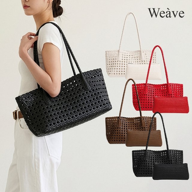 [set구성] 위브 펀칭 숄더백 바스켓백 여성 가방 (+이너파우치)