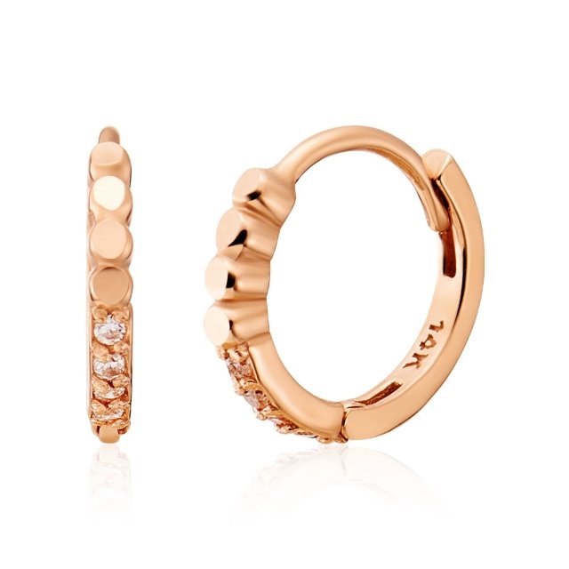 [비앤비골드] 18K 트윙클 버블볼 하프큐빅 원터치 링귀걸이 한쌍 LOE42121