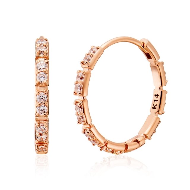 [비앤비골드] 18K 미니 사각 큐브 큐빅 원터치 링귀걸이 한쌍 JNE42119