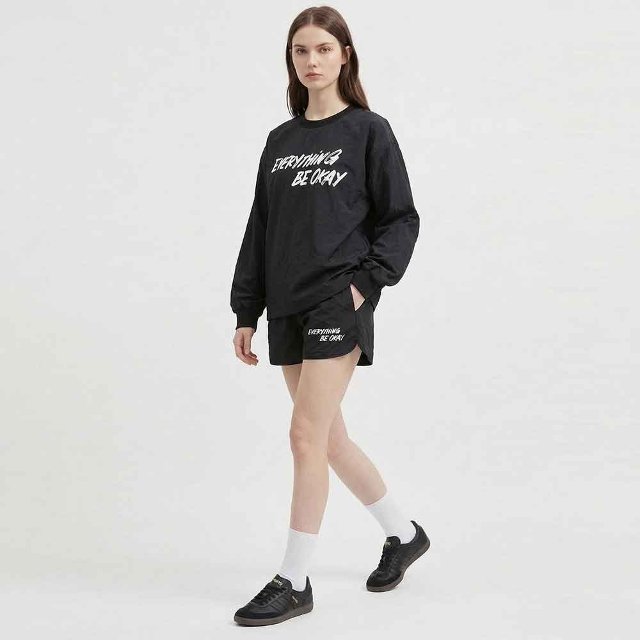 [샵앤] 여성 라운드 에브리 나염 맨투맨 반바지 셋업 세트 SHA-WSET-21168