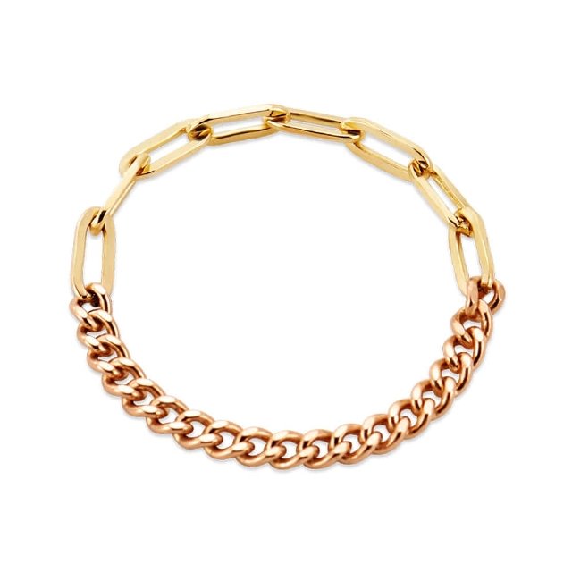 [비앤비골드] 18K 투톤 믹스 클립체인 열송이 체인 실반지 RSS42108