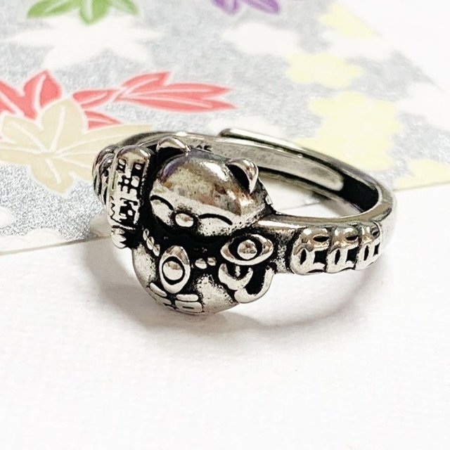 빈티지오픈링 사이즈자유 실버도금 행운을 부르는 고양이반지 (WFJ0PVX)