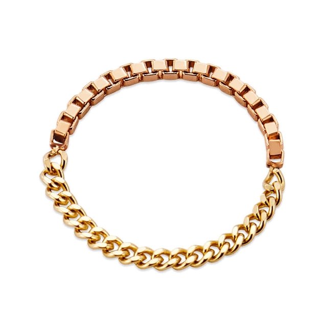 [비앤비골드] 18K 투톤 믹스 박스체인 열송이 체인 실반지 RSS42106