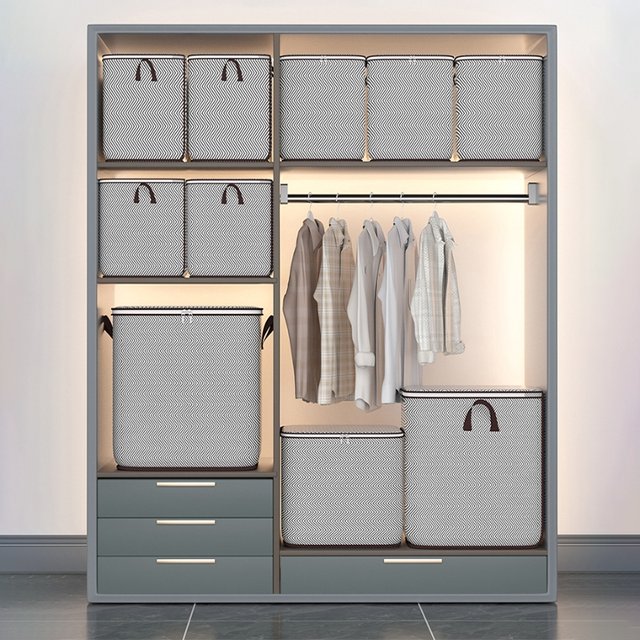 [2개+2개] 뉴시즌 100리터 대용량 리빙박스 헤링본 이불/옷정리함