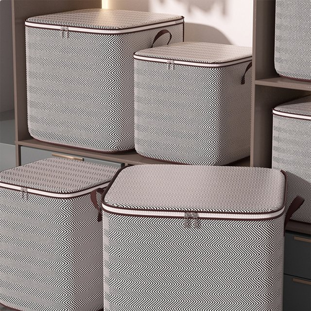 [2개+2개] 뉴시즌 100리터 대용량 리빙박스 헤링본 이불/옷정리함