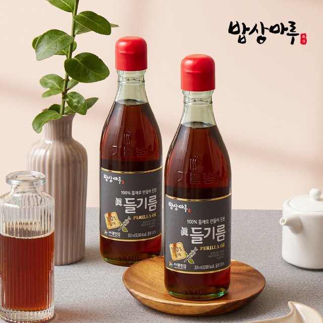 100프로 통들깨 [밥상마루] 들기름 350ml 1+1 총2병 / 국내가공 통들깨 고소한 들기름