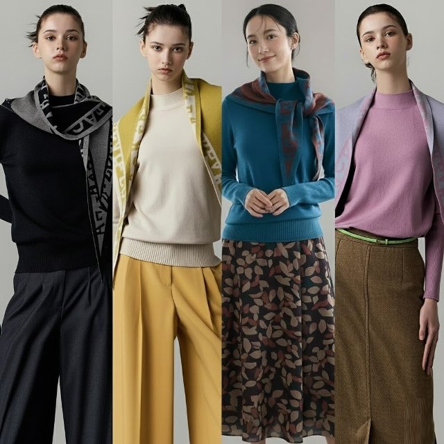 [엘루아] 풀오버 니트+패턴 머플러 2종세트 3종택1